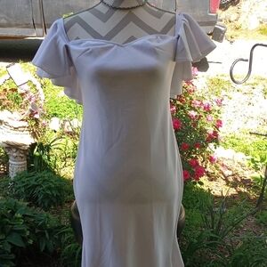 Silver Off-Shoulder Sheath Midi Dress